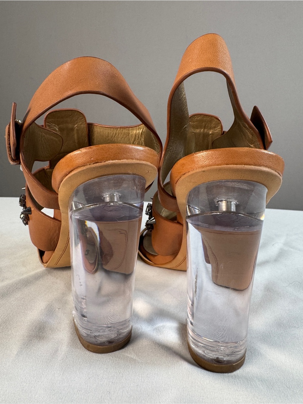 Sam Edelman Tan and Gold Block Heel Sandals with Jeweled Accents - Picture 4 of 7